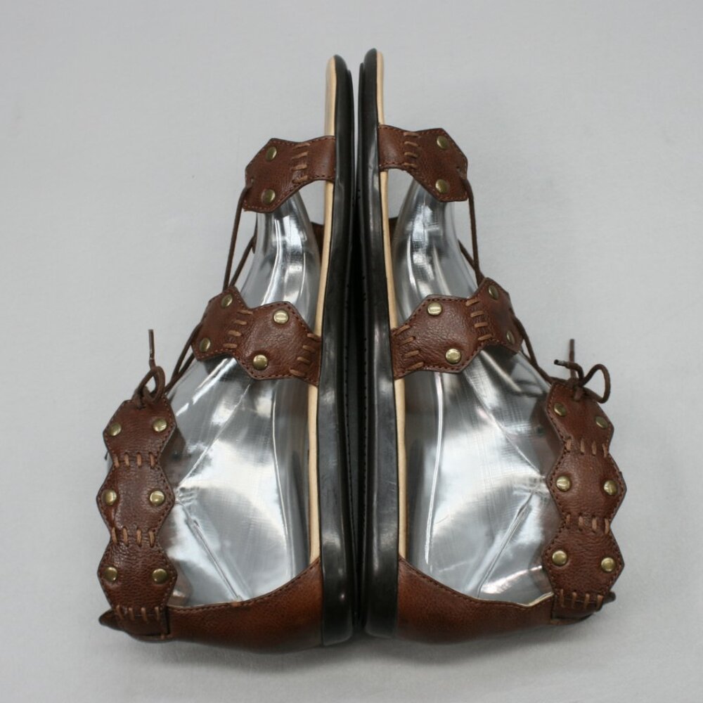 Frye Ladies 9 Laney Lace Brown Leather Open-toe Flat Slingback Gladiator Sandals - Picture 12 of 12